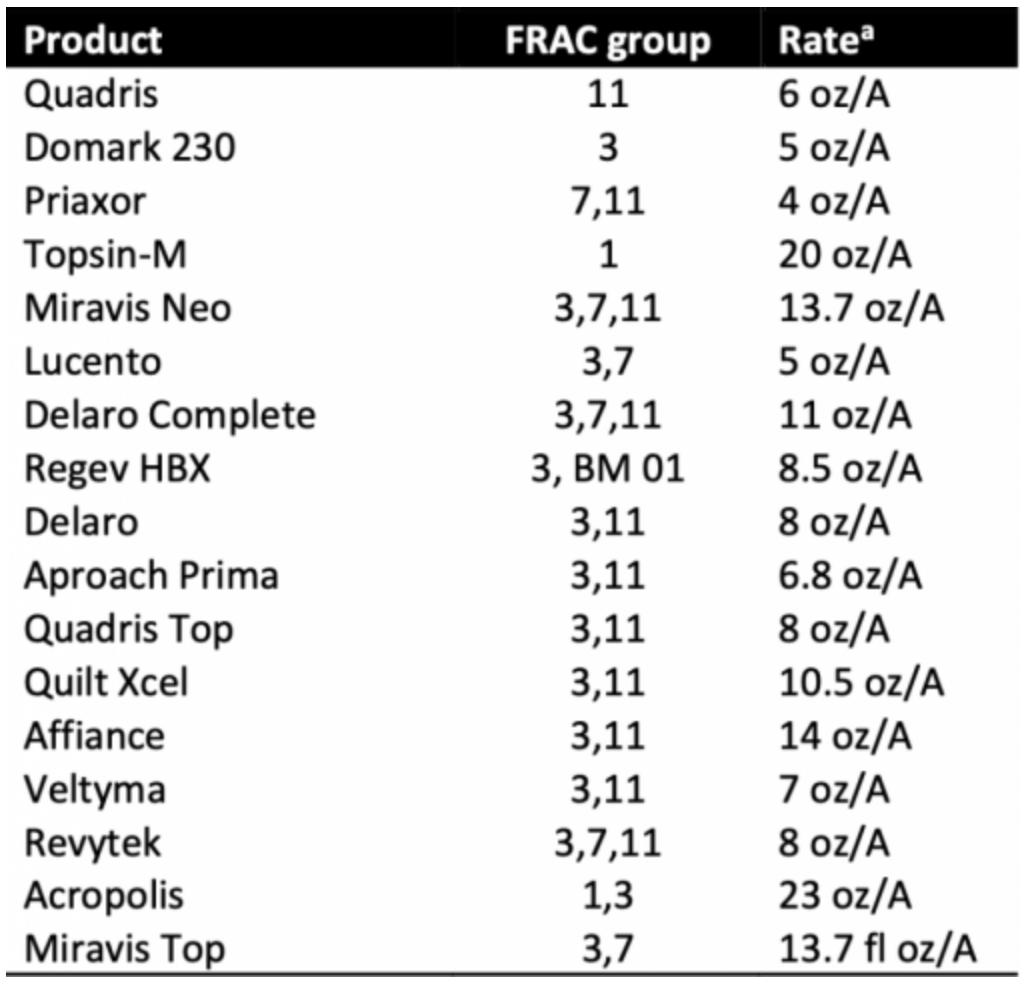 Fungicide product table