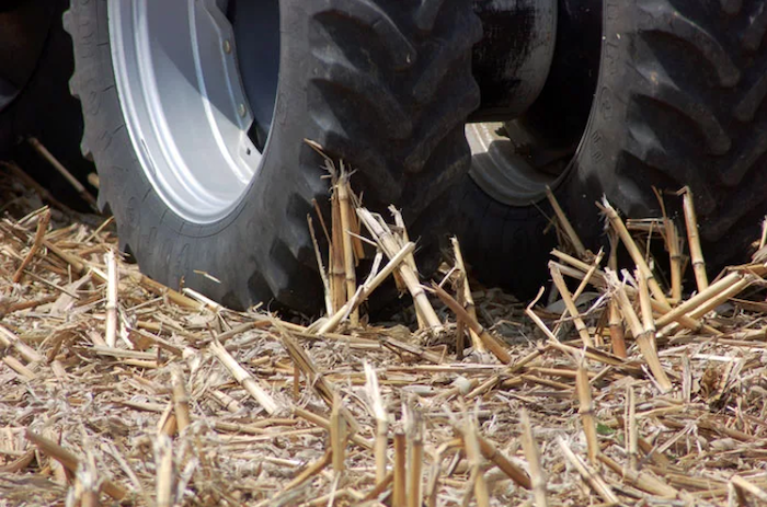 no-till planter tires in corn stalks