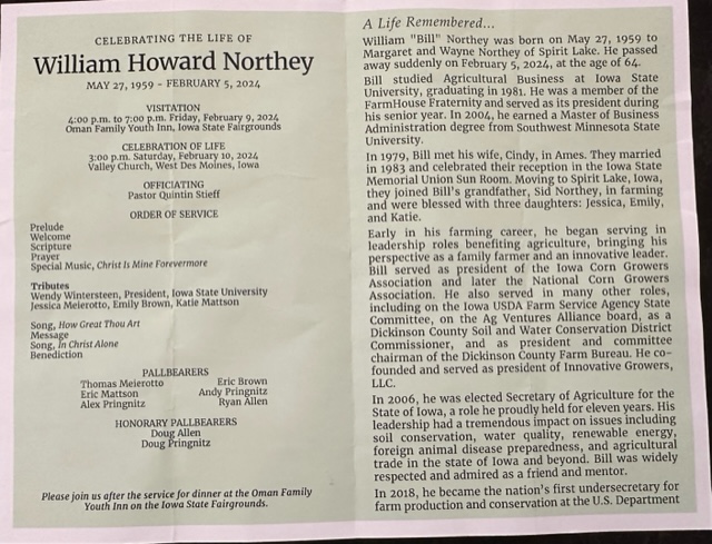Photo of Bill Northey Funeral Pamphlet