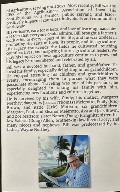 Photo of Bill Northey Funeral Pamphlet