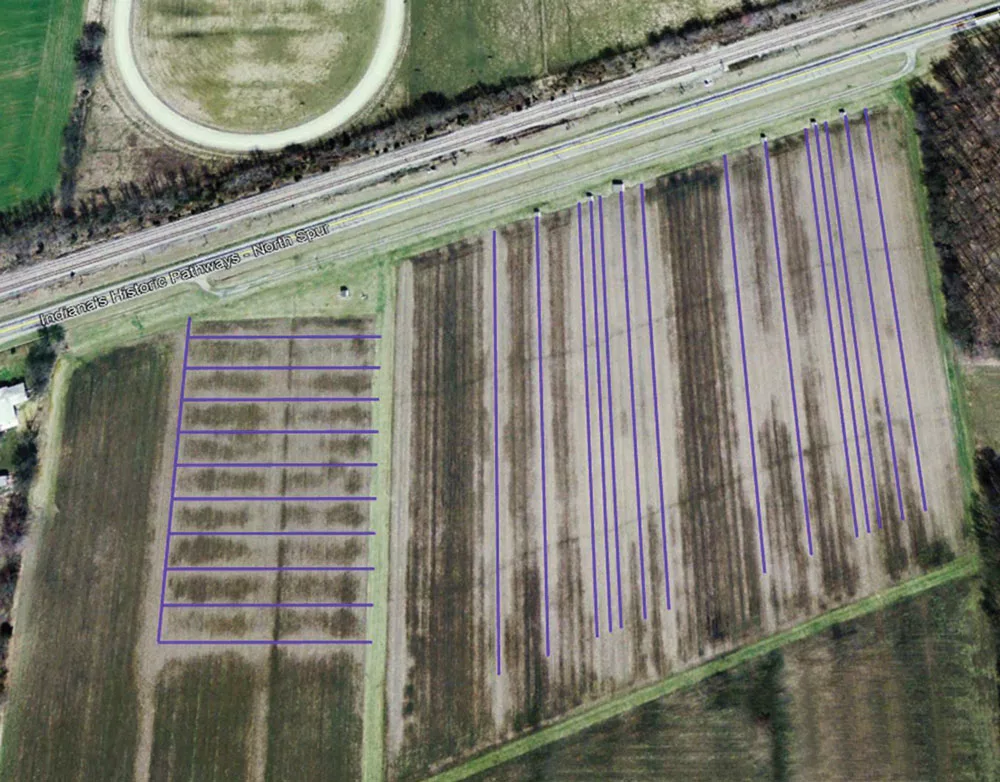 Eileen Kladivko-aerial photo overlain by drainage tile treatments.jpg