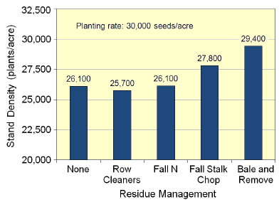 Effects of Residue Management Treatments on Stand Density for no-till Continuous Corn. Results are Averages of a Four-Year Field Study in Central Missouri.
