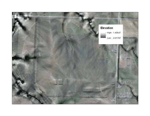 Curvature of the field surface derived from USGS digital elevation map data.